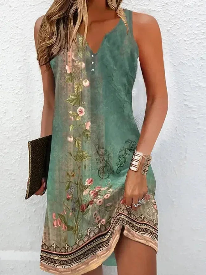 Boho Printed Sleeveless Mini Dress for Women