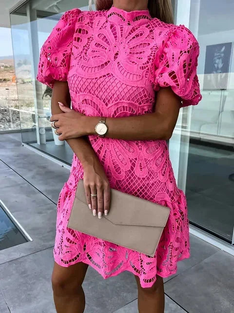 Women’s Floral Lace Puff Sleeve Mini Dress