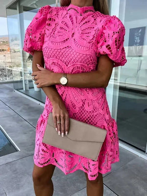 Women’s Floral Lace Puff Sleeve Mini Dress