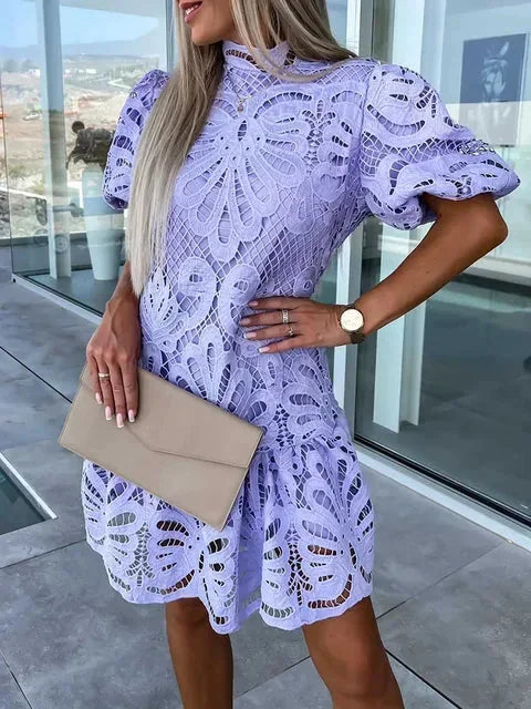 Women’s Floral Lace Puff Sleeve Mini Dress