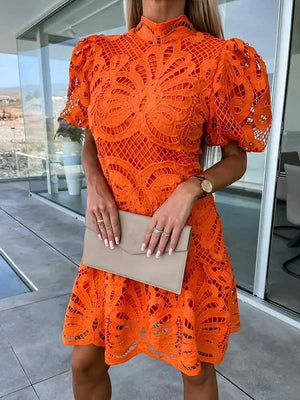 Women’s Floral Lace Puff Sleeve Mini Dress