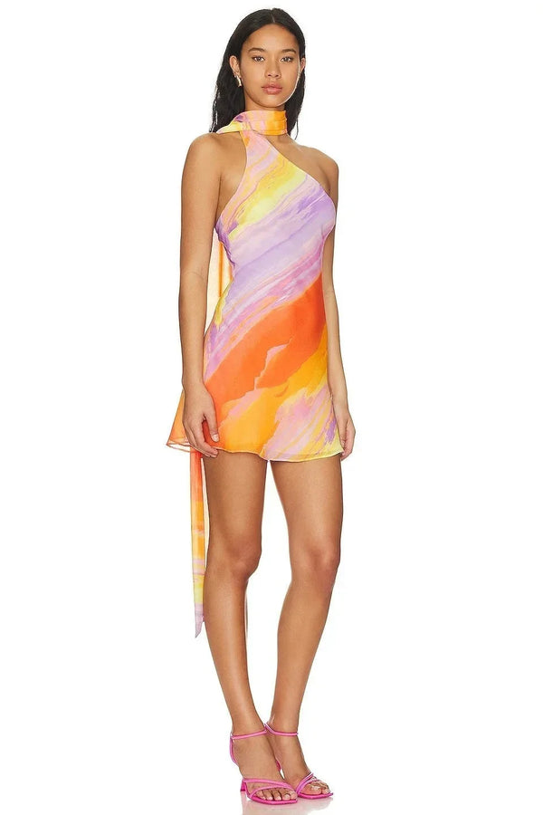 Women’s Abstract Print Halter Mini Dress