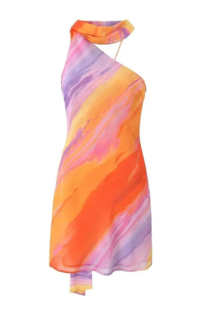 Women’s Abstract Print Halter Mini Dress