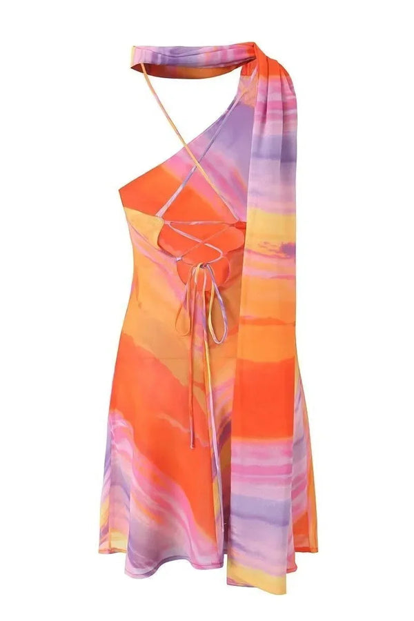 Women’s Abstract Print Halter Mini Dress