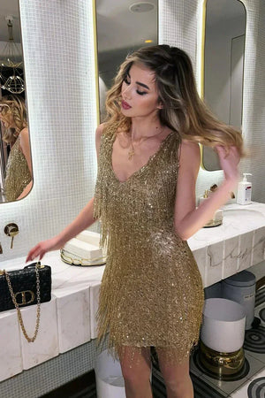 Women's Sequin Mini Dress with Flowing Fringe