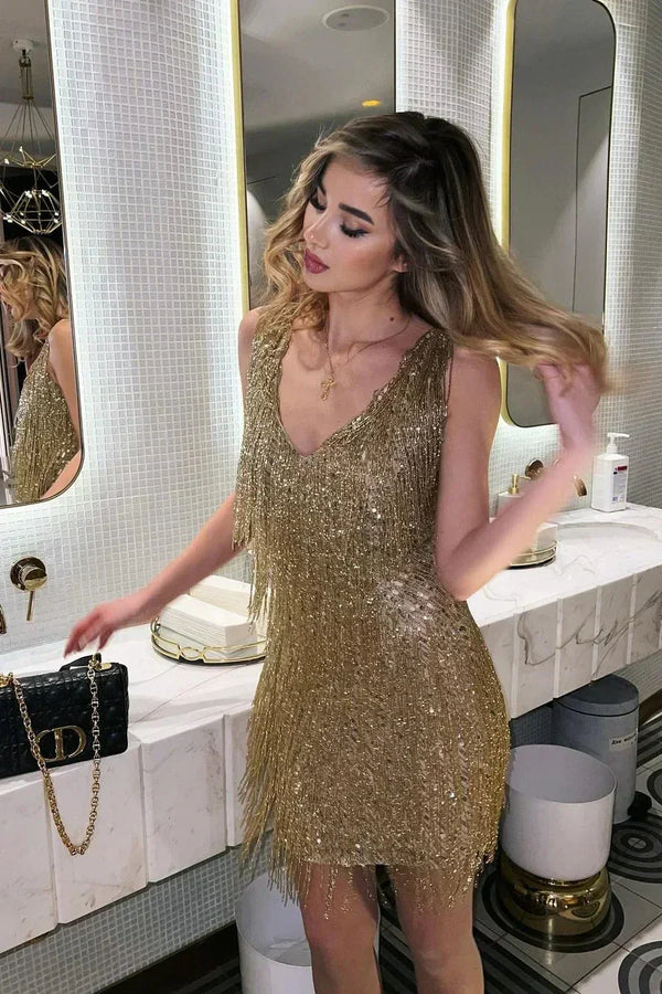 Women's Sequin Mini Dress with Flowing Fringe
