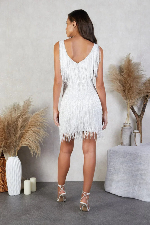 Women's Sequin Mini Dress with Flowing Fringe