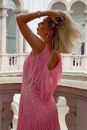 Women's Sequin Mini Dress with Flowing Fringe
