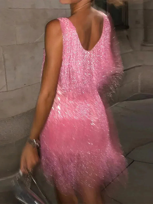Elegant Fringe Sleeveless Evening Dress