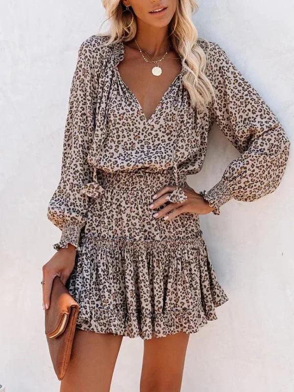 Women’s Printed Ruffle Mini Dress with Long Sleeves