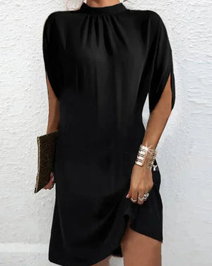 Elegant Short Women’s Evening Dress Pleated Collar Batwing Sleeves