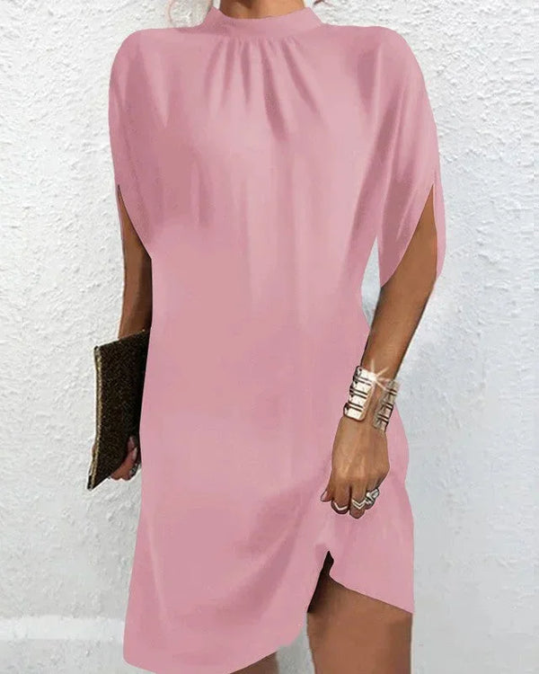 Elegant Short Women’s Evening Dress Pleated Collar Batwing Sleeves