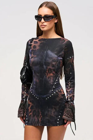 Vestido mini bodycon con estampado y fruncidos para mujer