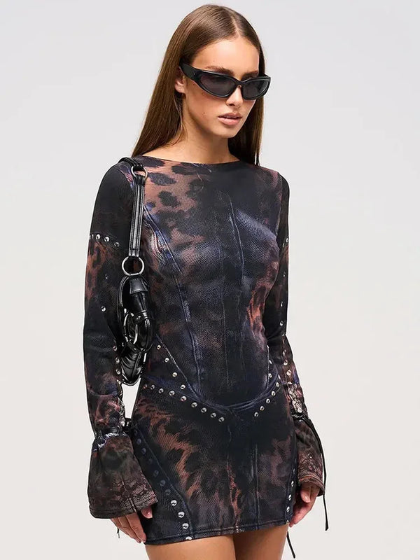 Vestido mini bodycon con estampado y fruncidos para mujer