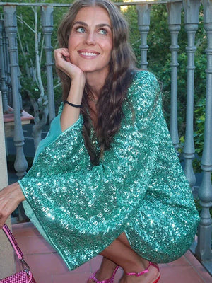 Sparkly Sequin Deep V Mini Dress for Women
