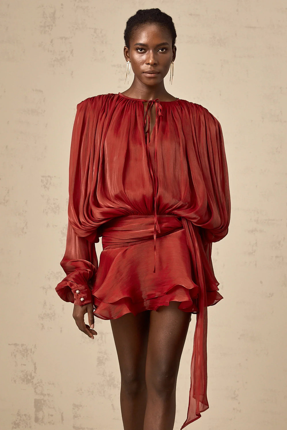 Long Sleeve Draped Mini Dress for Women