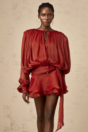Long Sleeve Draped Mini Dress for Women