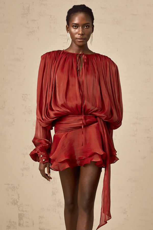 Long Sleeve Draped Mini Dress for Women
