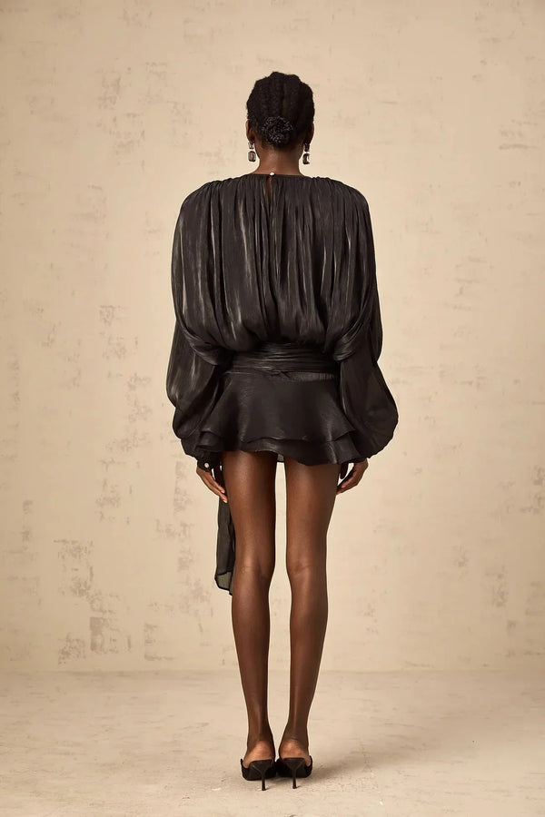 Long Sleeve Draped Mini Dress for Women