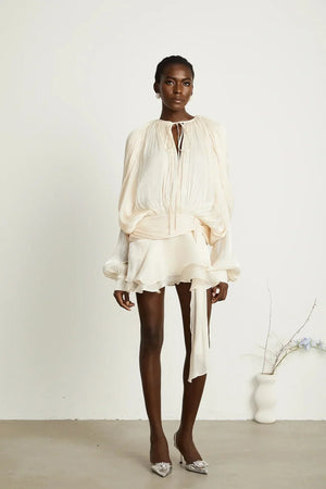 Long Sleeve Draped Mini Dress for Women