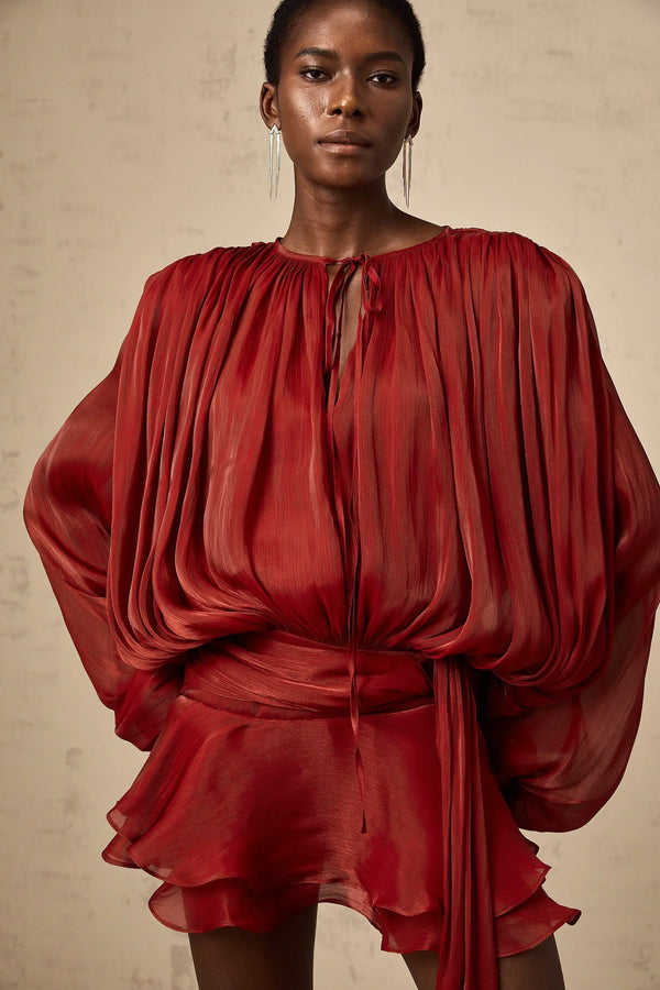 Long Sleeve Draped Mini Dress for Women