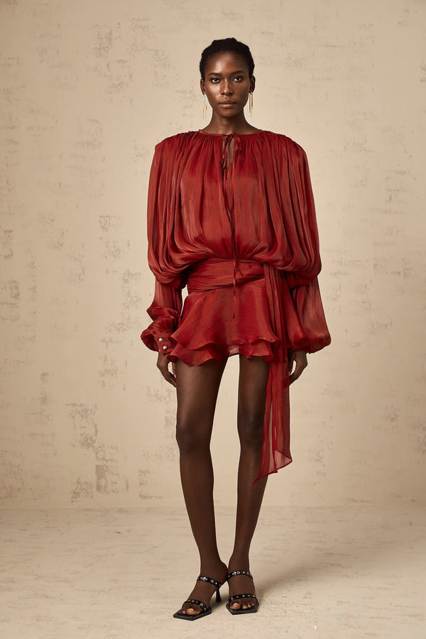 Long Sleeve Draped Mini Dress for Women