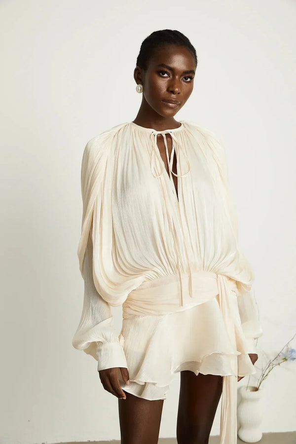 Long Sleeve Draped Mini Dress for Women