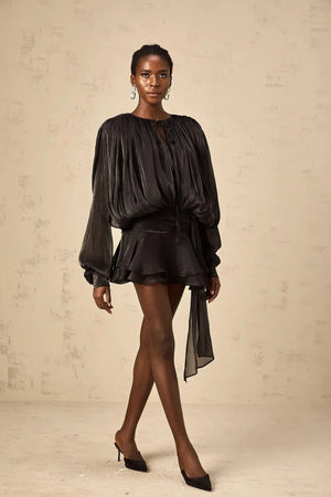 Long Sleeve Draped Mini Dress for Women