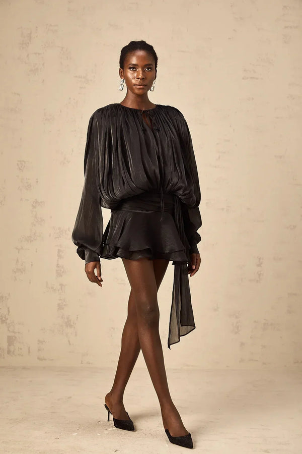 Long Sleeve Draped Mini Dress for Women