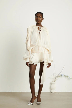 Long Sleeve Draped Mini Dress for Women