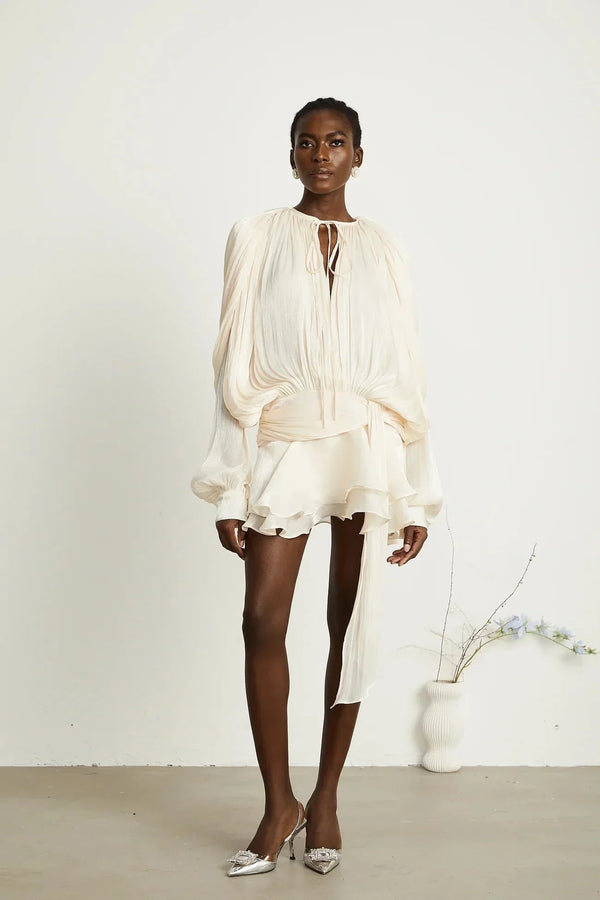 Long Sleeve Draped Mini Dress for Women