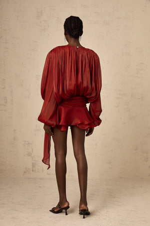 Long Sleeve Draped Mini Dress for Women