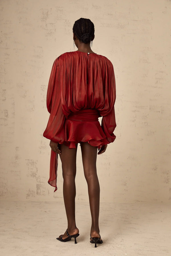 Long Sleeve Draped Mini Dress for Women