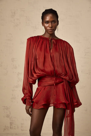 Long Sleeve Draped Mini Dress for Women