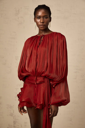 Long Sleeve Draped Mini Dress for Women