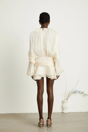 Long Sleeve Draped Mini Dress for Women
