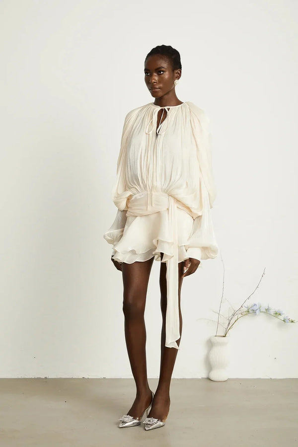 Long Sleeve Draped Mini Dress for Women