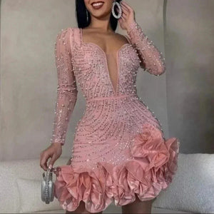 Luxury Rhinestone Ruffle Mini Party Dress for Women