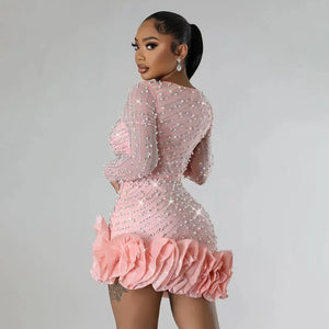 Luxury Rhinestone Ruffle Mini Party Dress for Women