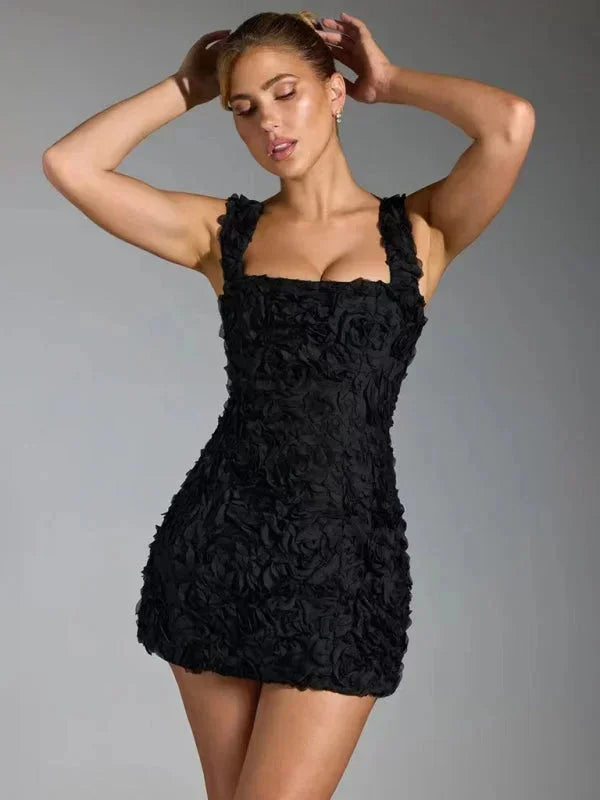 Women’s Textured Mini Dress with Square Neck
