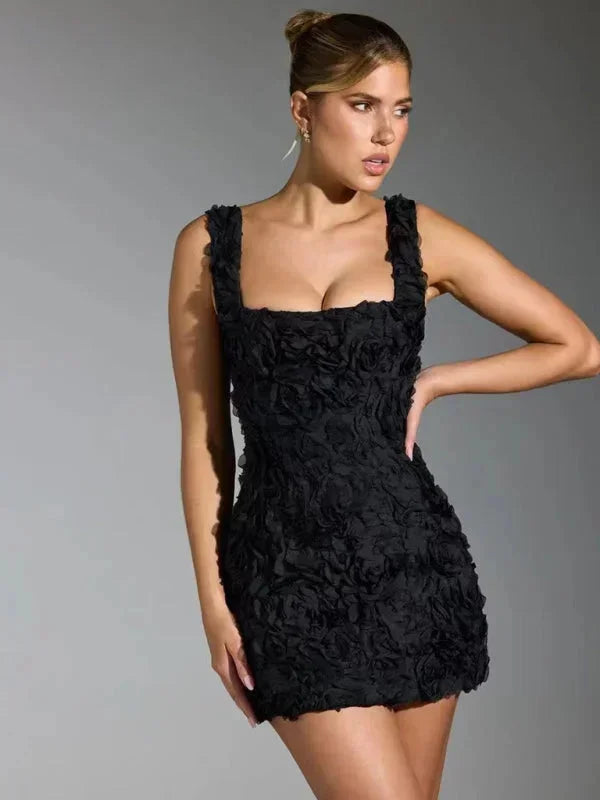 Women’s Textured Mini Dress with Square Neck