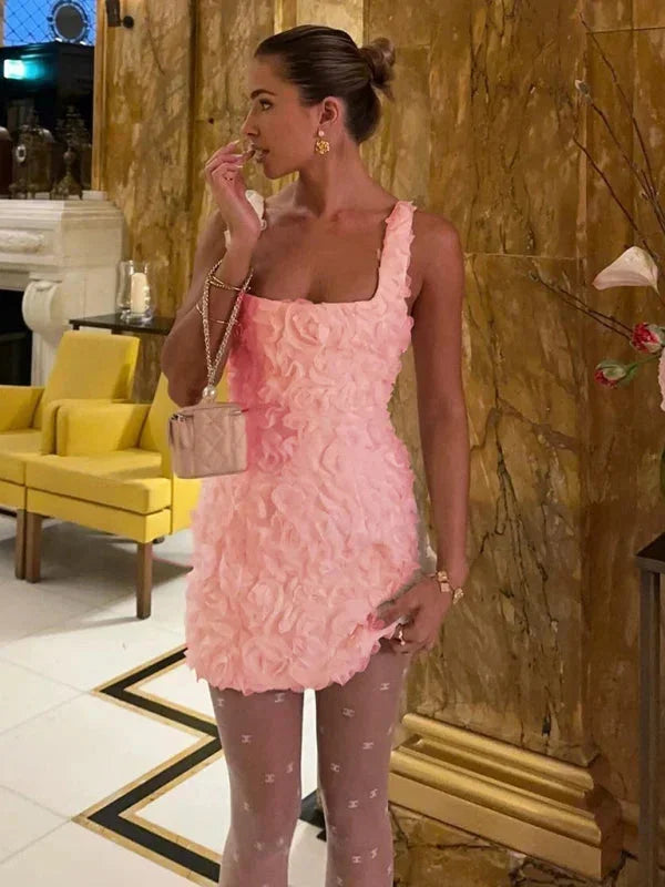 Women’s Textured Mini Dress with Square Neck