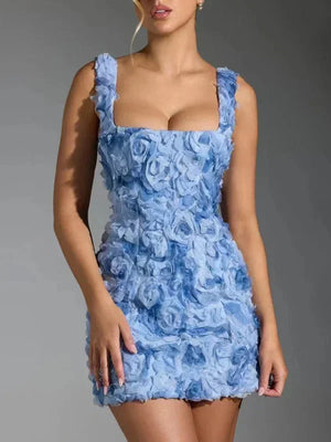 Women’s Textured Mini Dress with Square Neck