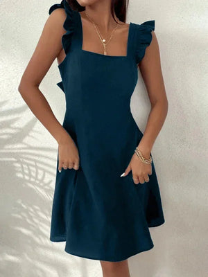 Elegant Ruffle Sleeve Back Bow Mini Dress for Women