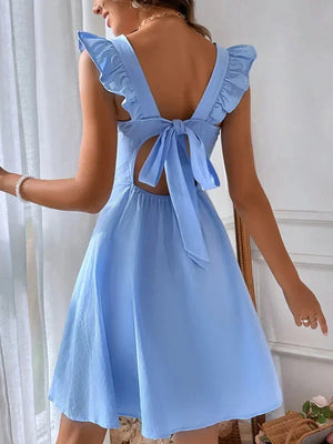 Elegant Ruffle Sleeve Back Bow Mini Dress for Women