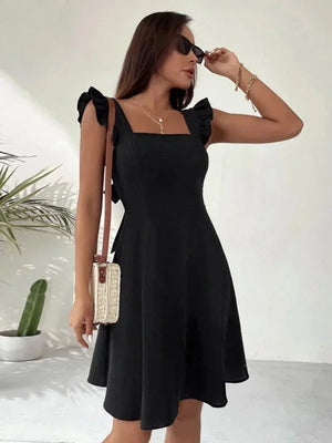 Elegant Ruffle Sleeve Back Bow Mini Dress for Women