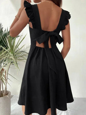 Elegant Ruffle Sleeve Back Bow Mini Dress for Women