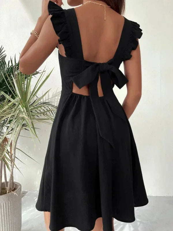 Elegant Ruffle Sleeve Back Bow Mini Dress for Women