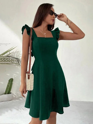 Elegant Ruffle Sleeve Back Bow Mini Dress for Women