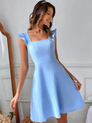 Elegant Ruffle Sleeve Back Bow Mini Dress for Women